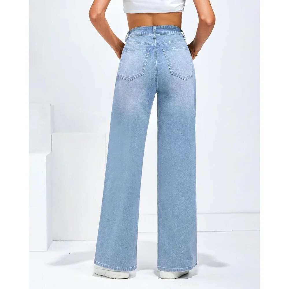 Wide Leg Jeans Women High Waisted Stretch Denim Baggy Pants with Pockets